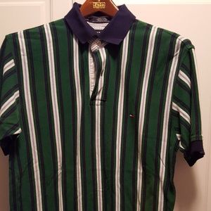 Tommy Hilfiger Men's Green White Blue Stripe Shirt
